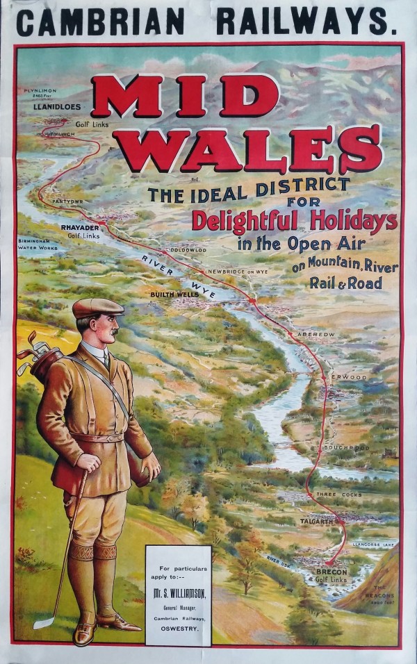 Original vintage poster golf Cambrian railways Mid Wales river  Print